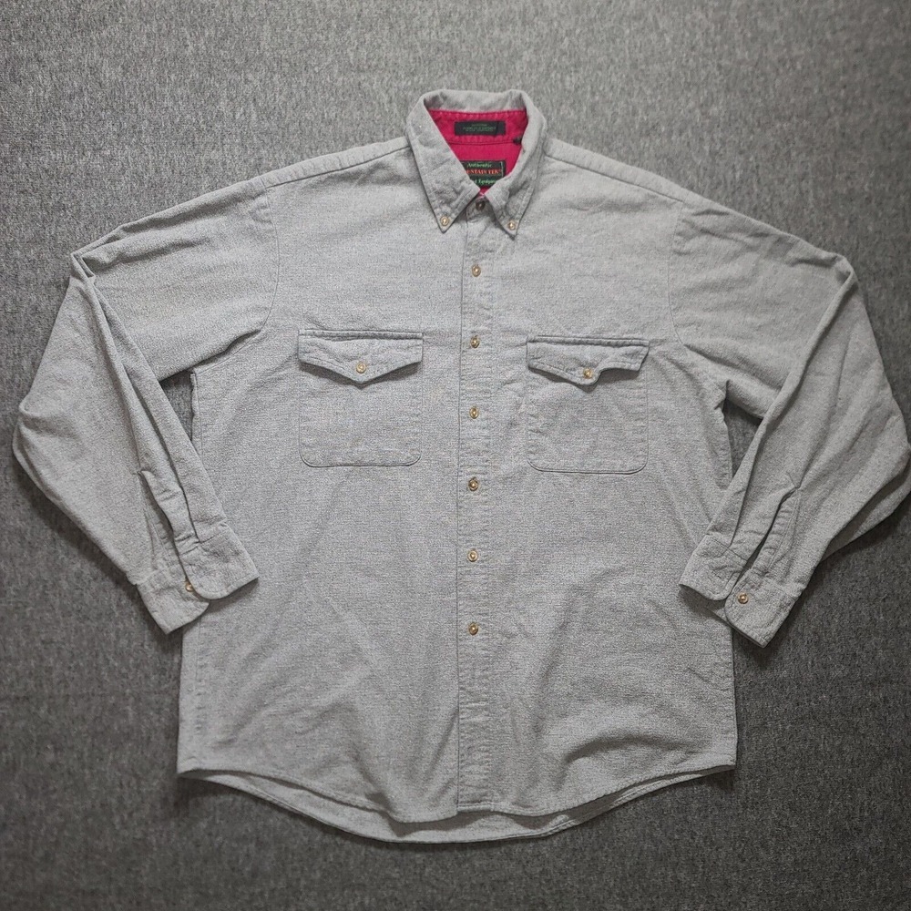 Authentic Mountain Tek Shirt Size L Gray Button Up‎ Long Sleeve Thick Cotton